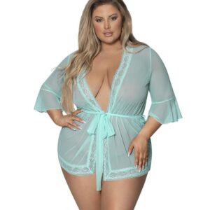 Magic Silk Flutter Sleeve Robe w/Lace Trim M281Q