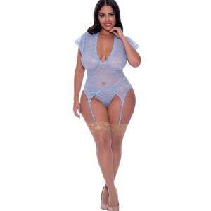 Magic Silk Cap Sleeve Basque & Tanga Set M312Q-PERIWINKLE