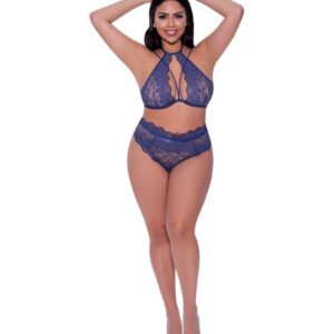 Magic Silk Halter & Lace Up Panty Set M345Q-BLUEBERRY