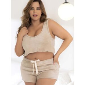 Mapale Plus Size Matching Crop Top and Shorts Set - MA7461X