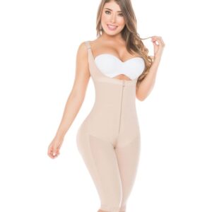Fajas Salome 0516 | Post Surgery Postpartum Butt Lifter Full Bodysuit | Open Bust Knee Length Body Shaper for Women | Powernet