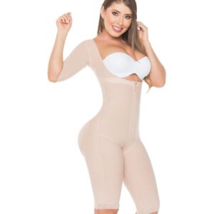 Fajas Salome 0525 | Post Surgery Bodysuit Full Body Shaper for Women | Tummy Control Butt Lifter Knee Length Shapewear with Sleeves | PowernetÃ‚Â