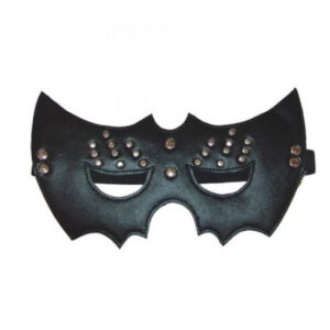 Black leather open eye mask with rivets