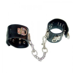 Black leather leg ankle restrains with chain