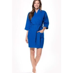 LM Brands Waffle Kimono Lapis Blue Short Robe Square Pattern LM7063-Lapis Blue