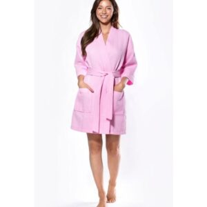 LM Brands Waffle Kimono Pink Short Robe Square Pattern LM7063-Pink