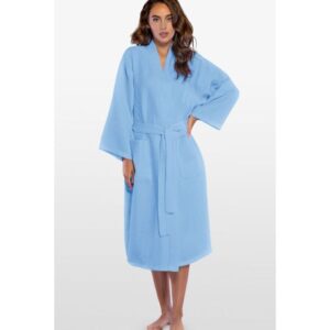 LM Brands Waffle Uni-Sex Kimono Serenity Blue Long Robe Square Pattern LM7023-Serenity Blue