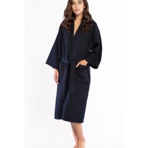 LM Brands Waffle Uni-Sex Kimono Black Long Robe Square Pattern LM7023-Black