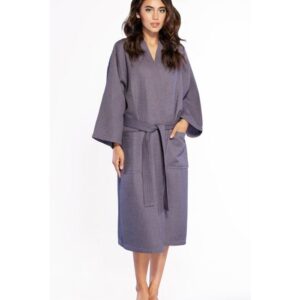 LM Brands Waffle Uni-Sex Kimono Charcoal Long Robe Square Pattern LM7023-Charcoal