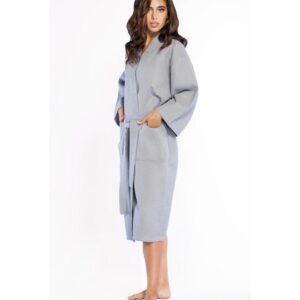 LM Brands Waffle Uni-Sex Kimono Gray Long Robe Square Pattern LM7023-Gray