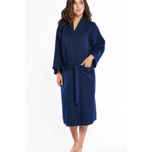 LM Brands Waffle Uni-Sex Kimono Navy Blue Long Robe Square Pattern LM7023-Navy Blue